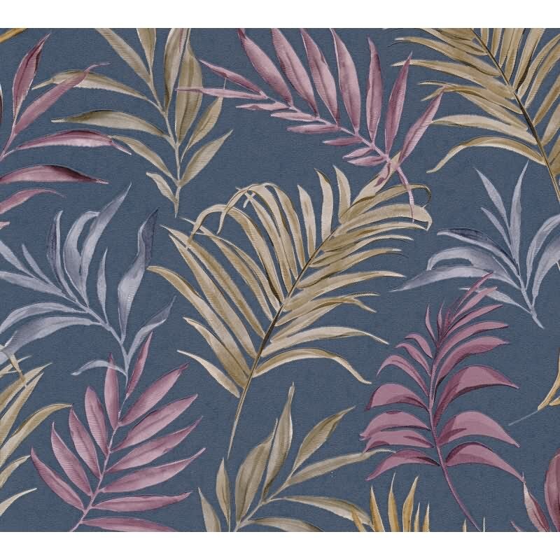 COSMOPOLITAN Vliestapete Palmen-Blätter Blau Gelb Rosa tropische Tapete für die Küche livingwalls (791085)