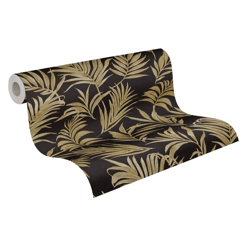 COSMOPOLITAN Vliestapete Schwarz Gold Blattmuster luxuriöse Tapete fürs Wohnzimmer livingwalls (791086)