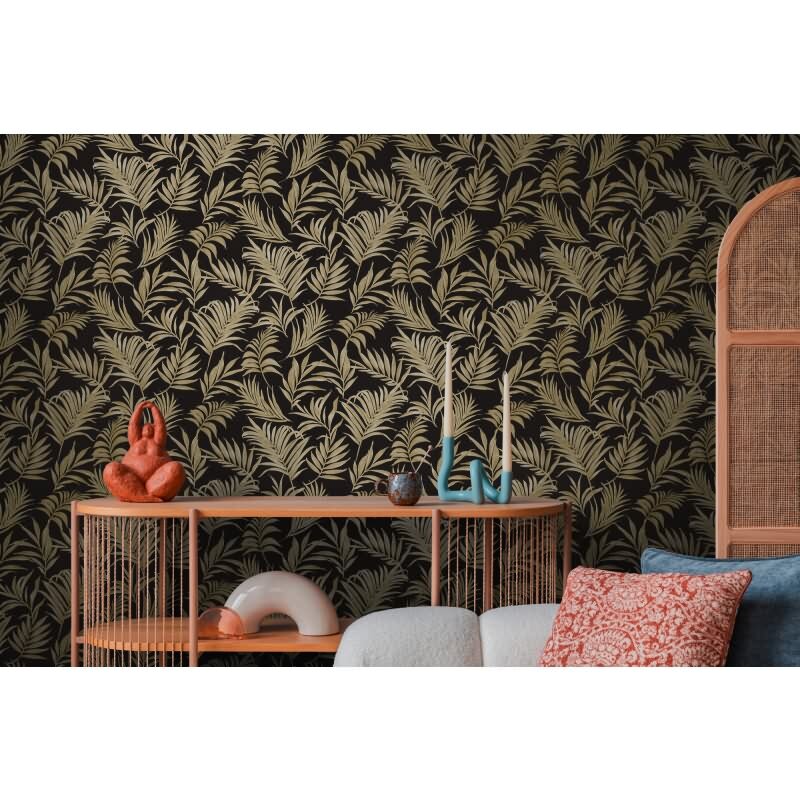 COSMOPOLITAN Vliestapete Schwarz Gold Blattmuster luxuriöse Tapete fürs Wohnzimmer livingwalls (791086)