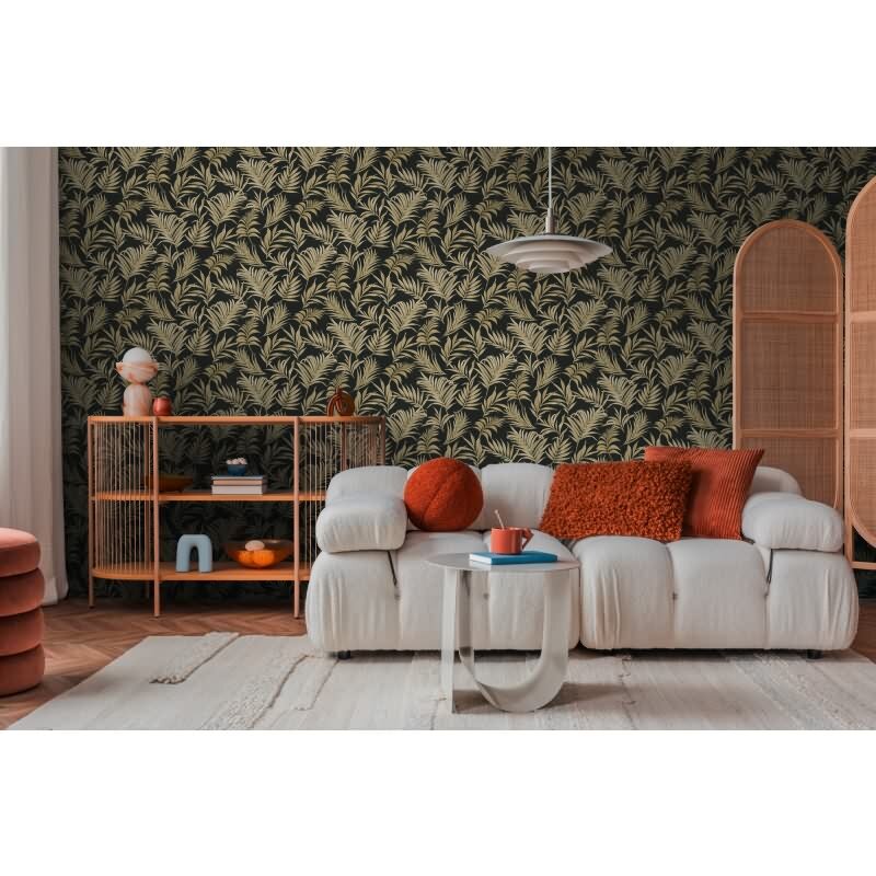 COSMOPOLITAN Vliestapete Schwarz Gold Blattmuster luxuriöse Tapete fürs Wohnzimmer livingwalls (791086)