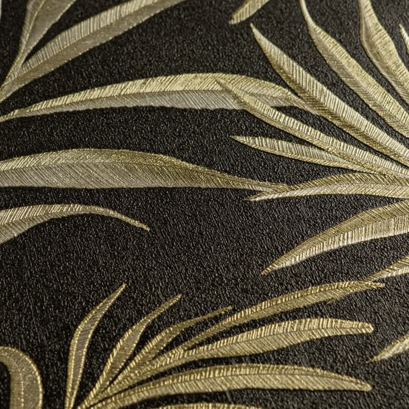 COSMOPOLITAN Vliestapete Schwarz Gold Blattmuster luxuriöse Tapete fürs Wohnzimmer livingwalls (791086)