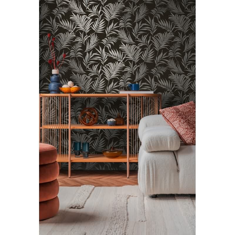 COSMOPOLITAN Vliestapete Schwarz Silber Blätter edle Tapete fürs Schlafzimmer livingwalls (791087)