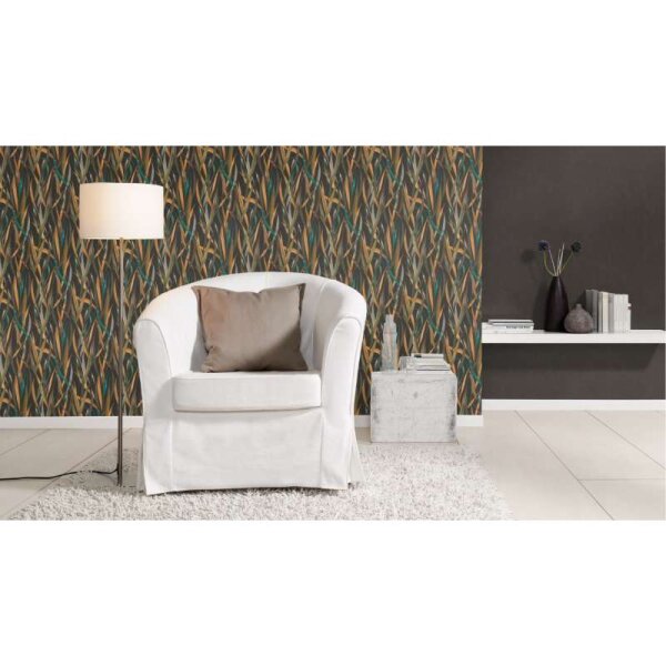 Tapete Grün, Orange, Schwarz, Anthrazit Rasch Vliestapete (330250)