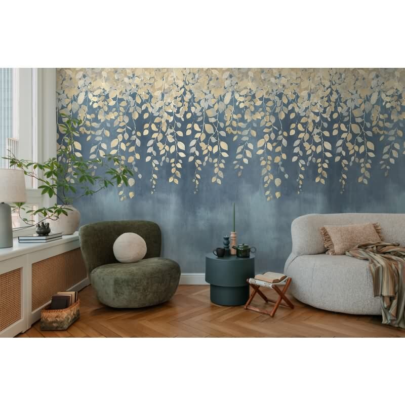 COSMOPOLITAN Fototapete Blätter Blau Gelb moderne Vliestapete mit Farbverlauf livingwalls (791442)