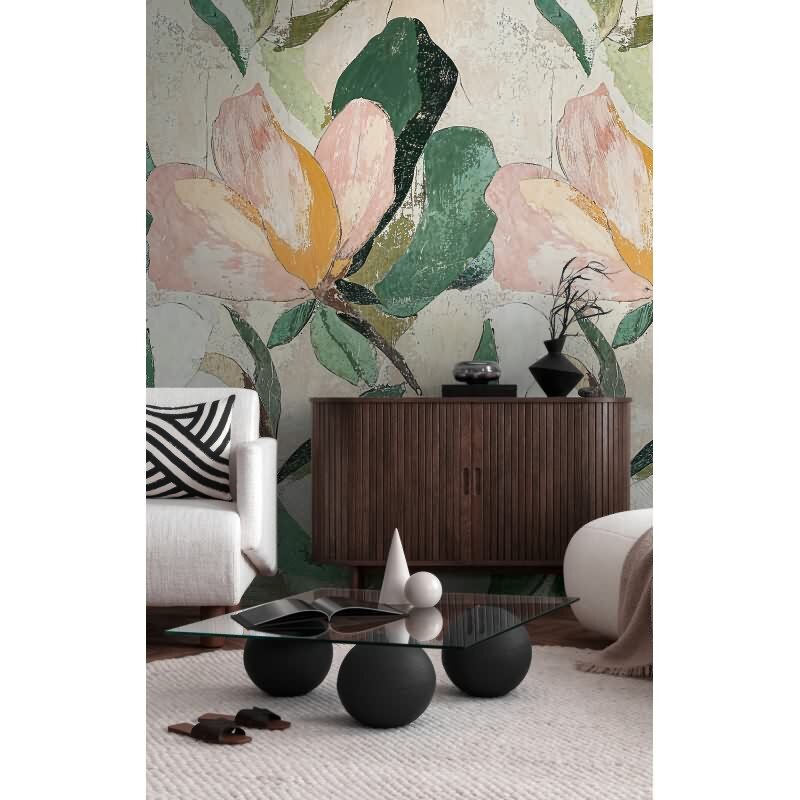 COSMOPOLITAN Fototapete Blume Creme Rosa Grün Vintage Vliestapete im Used Look livingwalls (791443)