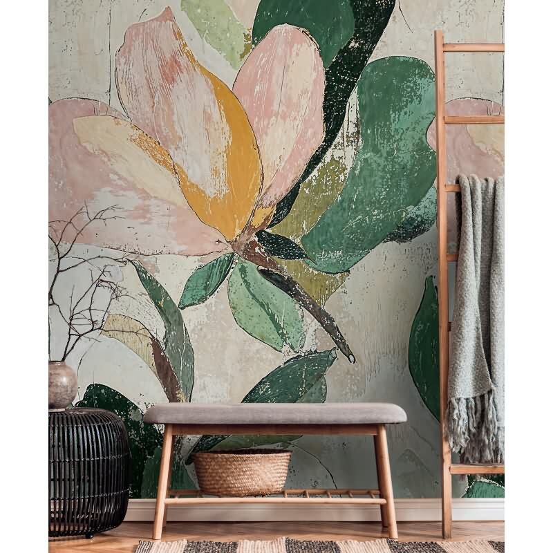 COSMOPOLITAN Fototapete Blume Creme Rosa Grün Vintage Vliestapete im Used Look livingwalls (791443)