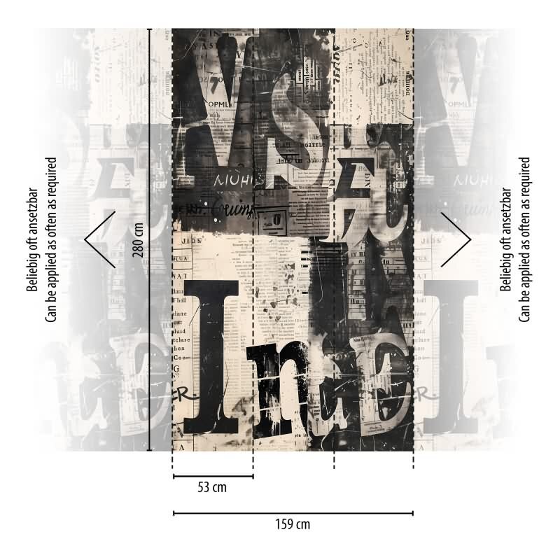 COSMOPOLITAN Fototapete Zeitungsprint Schwarz Weiß Typografie Design Vliestapete livingwalls (791444)