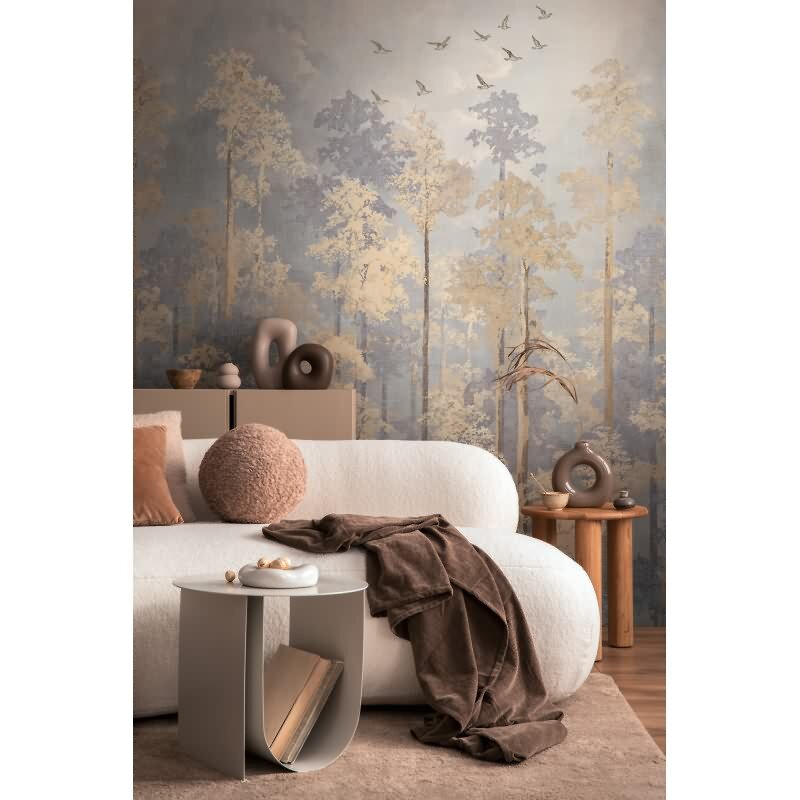COSMOPOLITAN Fototapete Wald Bäume Vögel Beige Grau Naturmotiv Vliestapete livingwalls (791447)