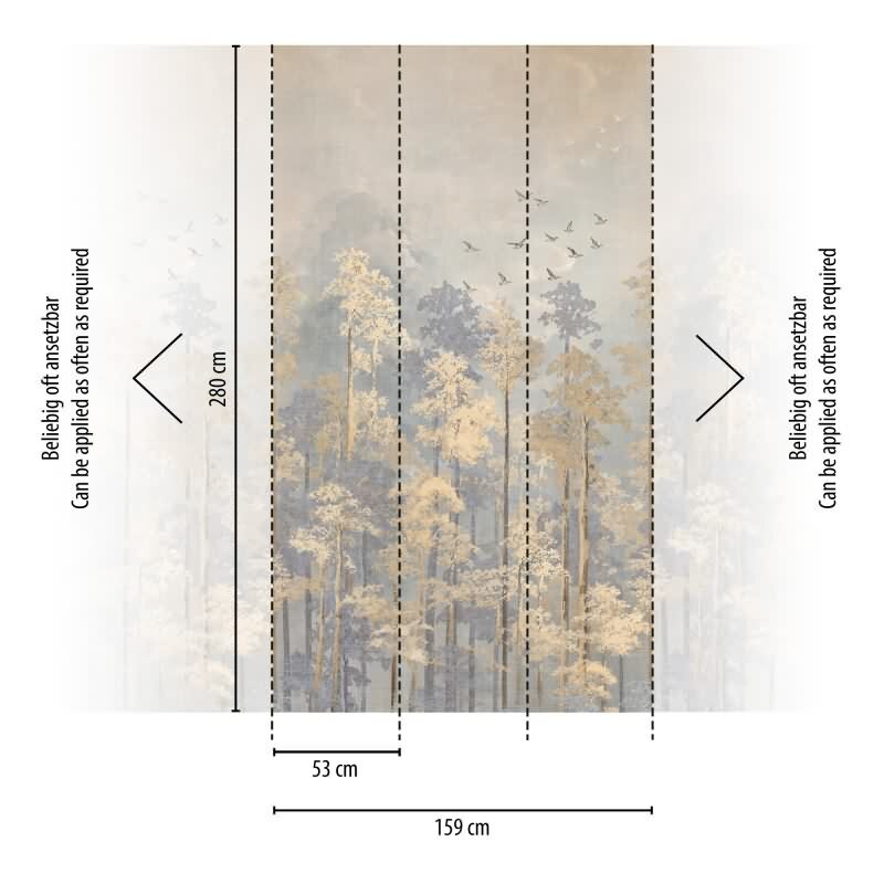 COSMOPOLITAN Fototapete Wald Bäume Vögel Beige Grau Naturmotiv Vliestapete livingwalls (791447)