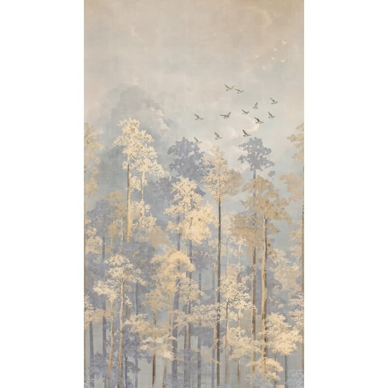 COSMOPOLITAN Fototapete Wald Bäume Vögel Beige Grau Naturmotiv Vliestapete livingwalls (791447)