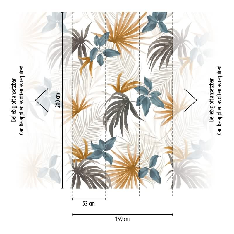 COSMOPOLITAN Fototapete Tropische Blätter Braun Blau Weiß Dschungel Vliestapete livingwalls (791451)