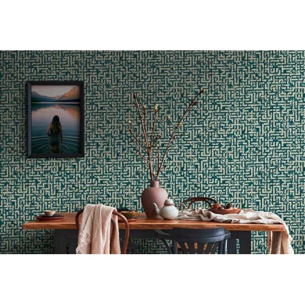 Tapete Blau, Grün, Petrol, Grau, Silber livingwalls Vliestapete (386953)