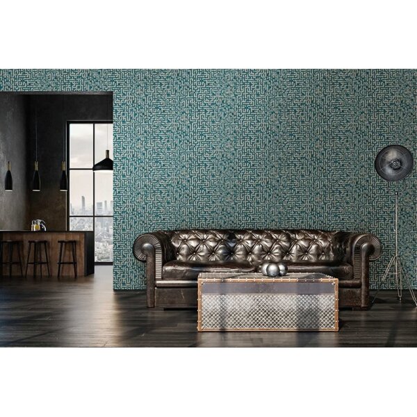 Tapete Blau, Grün, Petrol, Grau, Silber livingwalls Vliestapete (386953)