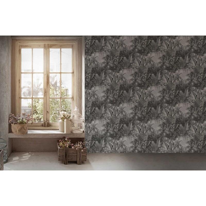 383564 Tapete Bäume Wald Botanical Dschungel Grau Silber Vlies livingwalls