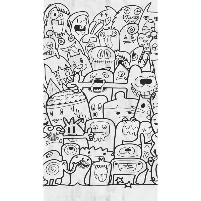 Fototapete Comic-Doodle Schwarz Weiß - Verspieltes Muster mit Figuren - livingwalls Vliestapete erweiterbar (398261)