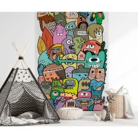 Fototapete Comic-Figuren Bunt - Lustige Doodle Monster...