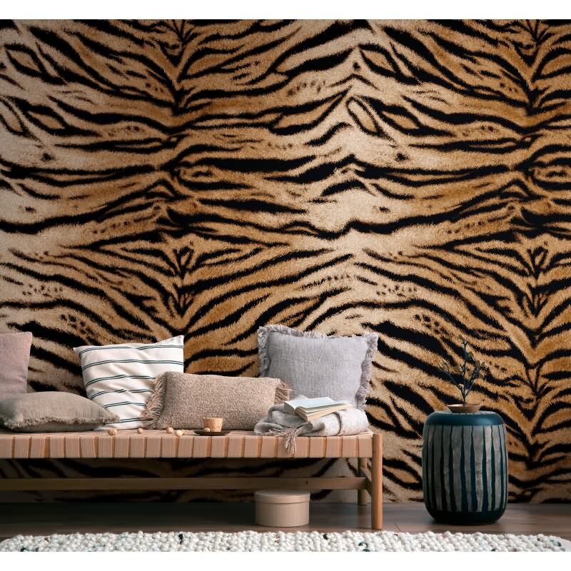 Fototapete Tigerfell Braun Schwarz - Animal-Print mit Wildoptik - livingwalls Vliestapete erweiterbar (398301)