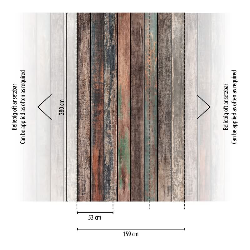 Fototapete Holzlatten Vintage Bunt - Used-Look mit Farbverlauf - livingwalls Vliestapete erweiterbar (398321)