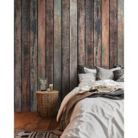 Fototapete Holzlatten Vintage Bunt - Used-Look mit...