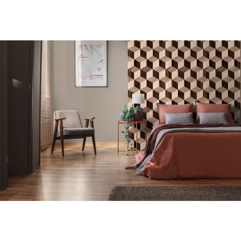 Fototapete 3D-Würfelmuster Beige Braun - Geometrisches Design mit Tiefenwirkung - livingwalls Vliestapete erweiterbar (398331)