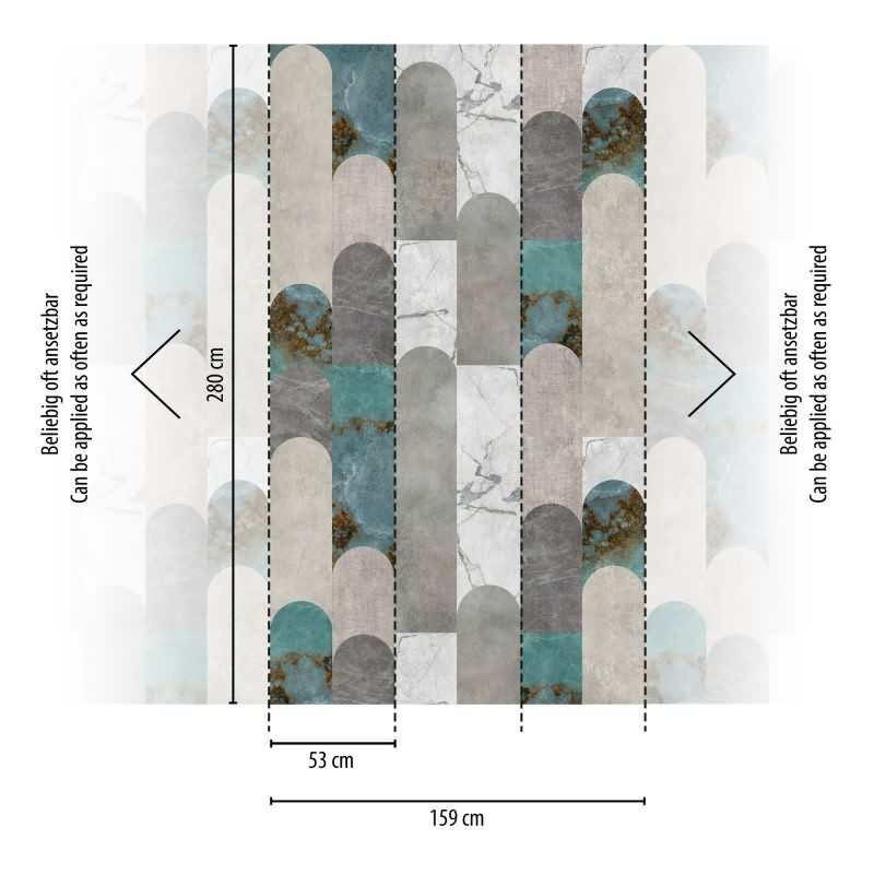 Fototapete Geometrisch Bogenmuster Türkis Grau - Modernes Design mit Struktur - livingwalls Vliestapete erweiterbar (398341)