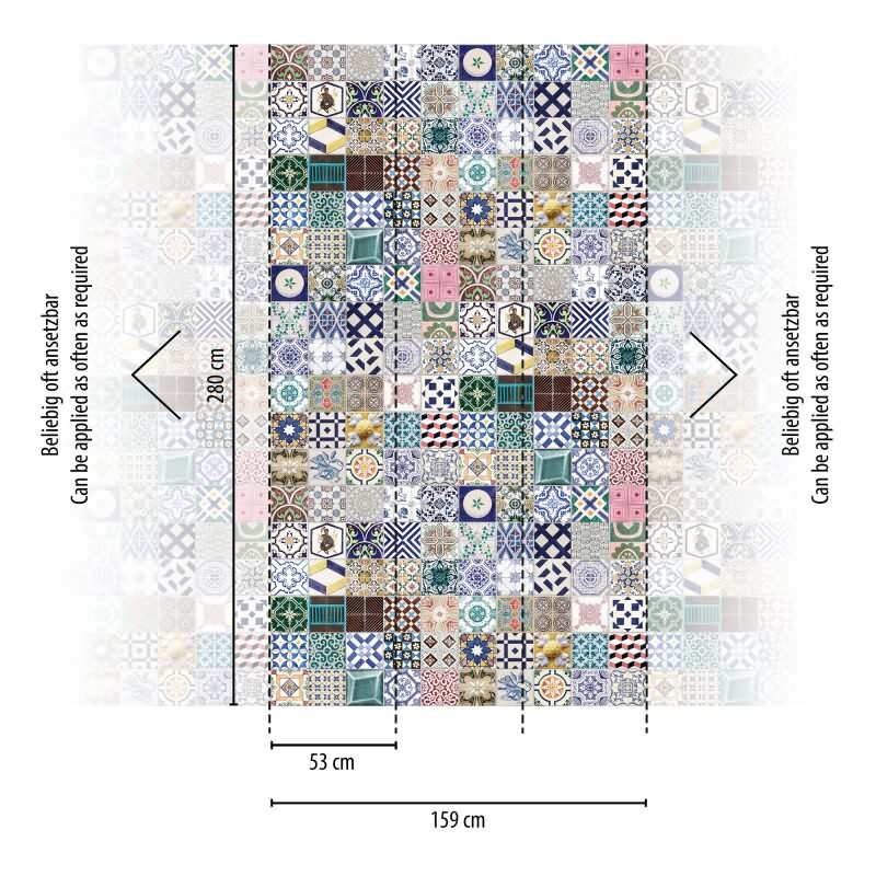 Fototapete Fliesenmuster Bunt Vintage - Mediterrane Kacheloptik modern - livingwalls Vliestapete erweiterbar (398361)