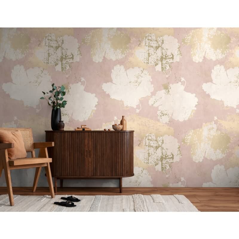 Fototapete Florale Blüten Rosa Beige - Zarte Blumen auf Vintage-Hintergrund - livingwalls Vliestapete erweiterbar (398381)