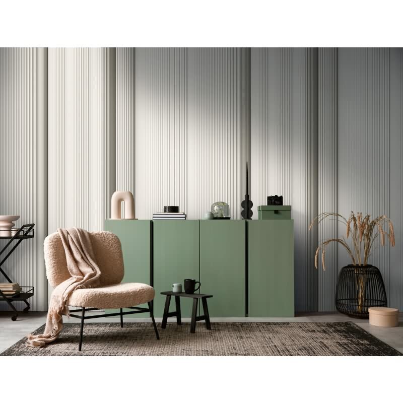 Fototapete Streifenmuster Beige Grau - Elegante Linienoptik modern - livingwalls Vliestapete erweiterbar (398411)