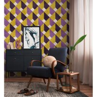 Fototapete 3D-Raute Lila Gelb - Geometrisches Muster mit...