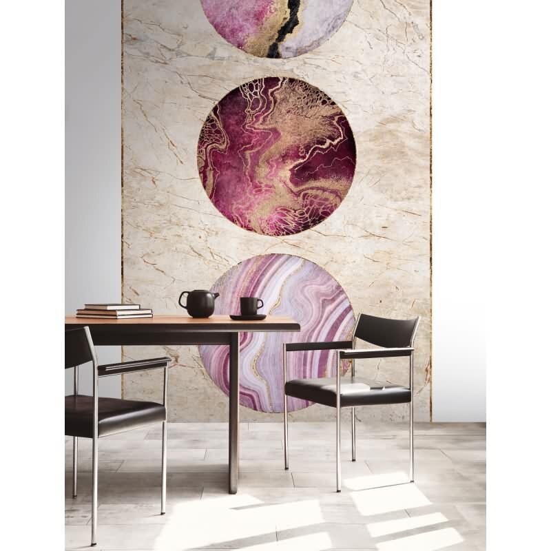 Fototapete Marmor-Kreise Rosa Violett Beige - Abstrakte Steinoptik modern - livingwalls Vliestapete erweiterbar (398511)