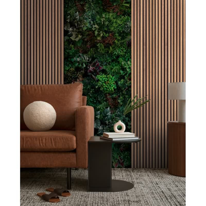 Fototapete Vertikale Pflanzenwand Grün Braun - Dschungelstreifen mit Holzoptik - livingwalls Vliestapete erweiterbar (398521)