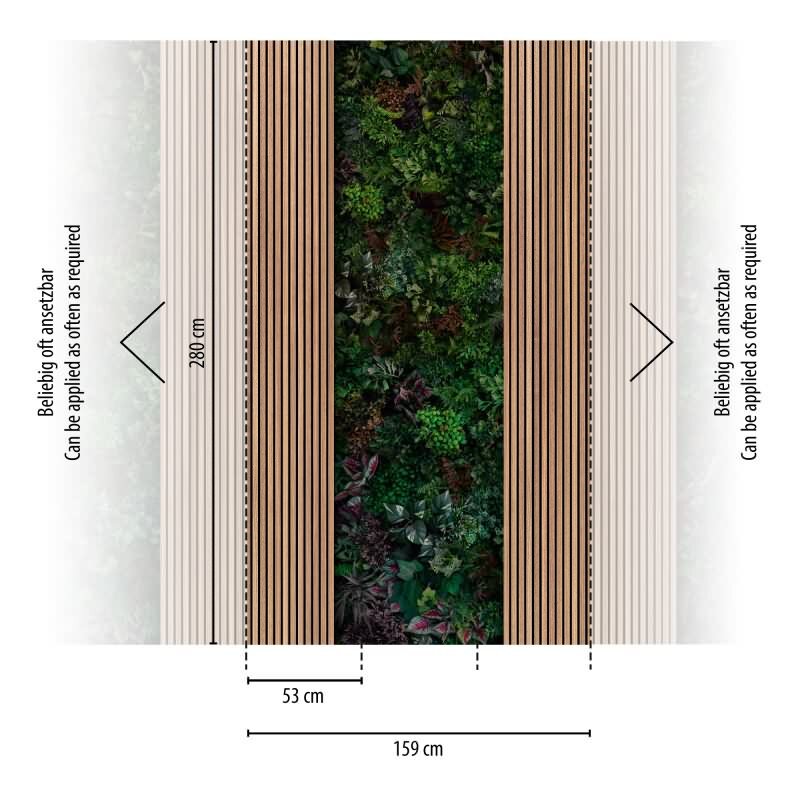Fototapete Vertikale Pflanzenwand Grün Braun - Dschungelstreifen mit Holzoptik - livingwalls Vliestapete erweiterbar (398521)