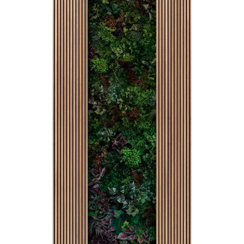 Fototapete Vertikale Pflanzenwand Grün Braun - Dschungelstreifen mit Holzoptik - livingwalls Vliestapete erweiterbar (398521)