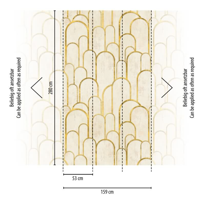 Fototapete Bogenmuster Gold Beige - Elegantes Linien-Design mit Glanzoptik - livingwalls Vliestapete erweiterbar (398571)