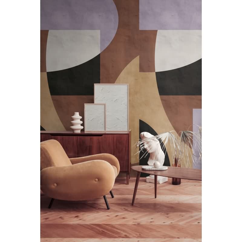 Fototapete Abstrakte Formen Braun Lila Schwarz - Modernes Design mit Retro-Charme - livingwalls Vliestapete erweiterbar (398591)