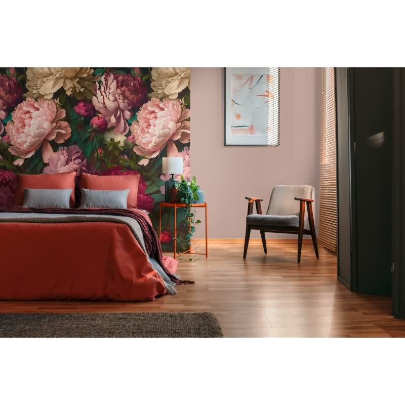 Fototapete Blumenbouquet Dunkelrot Rosa - Opulente Blüten auf schwarzem Fond - livingwalls Vliestapete erweiterbar (398621)