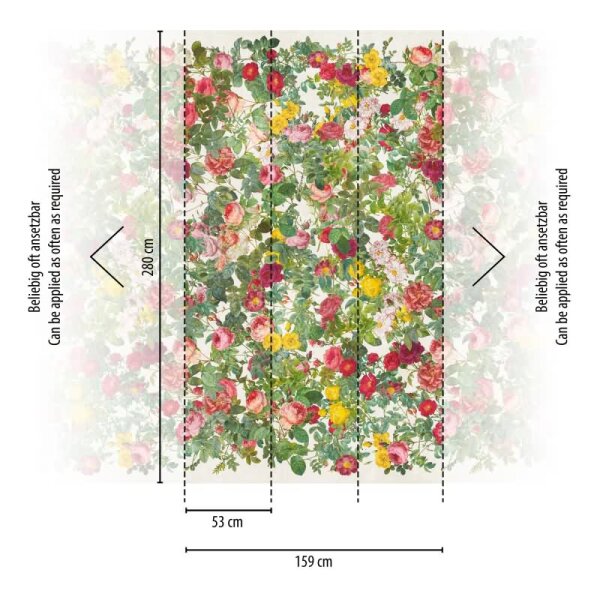 Fototapete Blumenranken Bunt Grün - Verspieltes Blütenmuster mit Blättern - livingwalls Vliestapete erweiterbar (398641)