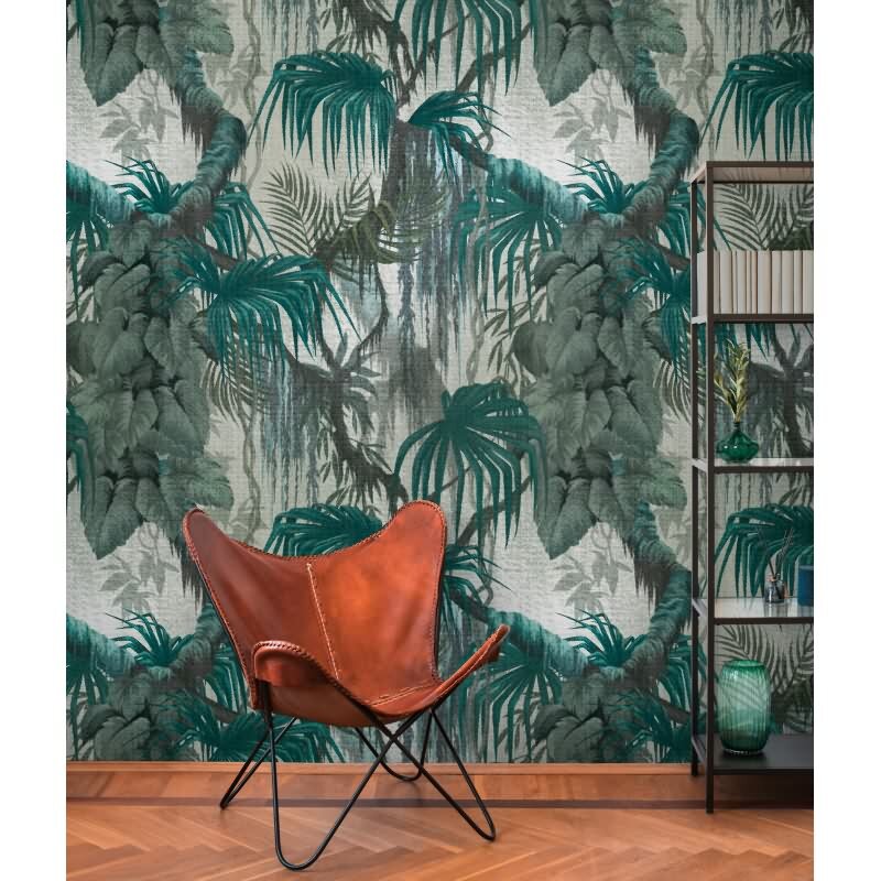 Fototapete Tropische Blätter Türkis Grau - Exotisches Dschungelmotiv modern - livingwalls Vliestapete erweiterbar (398651)