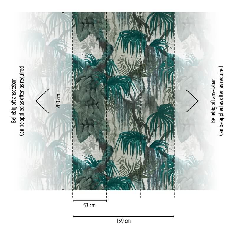 Fototapete Tropische Blätter Türkis Grau - Exotisches Dschungelmotiv modern - livingwalls Vliestapete erweiterbar (398651)