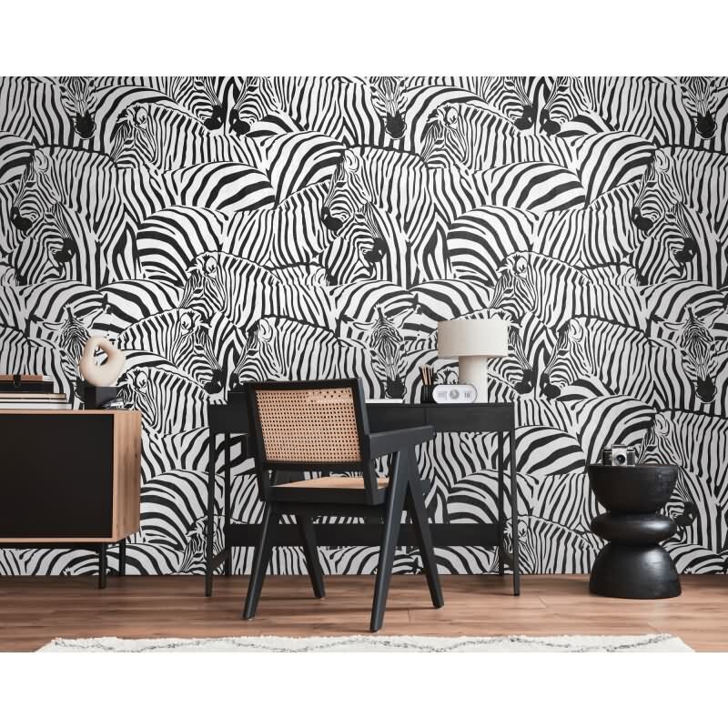 Fototapete Zebraköpfe Schwarz Weiß - Tiermuster mit Wildoptik im Grafikstil - livingwalls Vliestapete erweiterbar (398731)