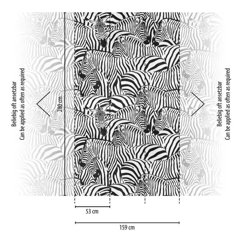 Fototapete Zebraköpfe Schwarz Weiß - Tiermuster mit Wildoptik im Grafikstil - livingwalls Vliestapete erweiterbar (398731)