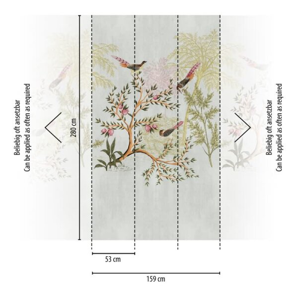 Fototapete Kirschblüten und Vögel Beige Rosa - Asiatisches Naturmotiv zart - livingwalls Vliestapete erweiterbar (398741)