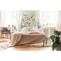 Fototapete Kirschbl&uuml;ten und V&ouml;gel Beige Rosa -...