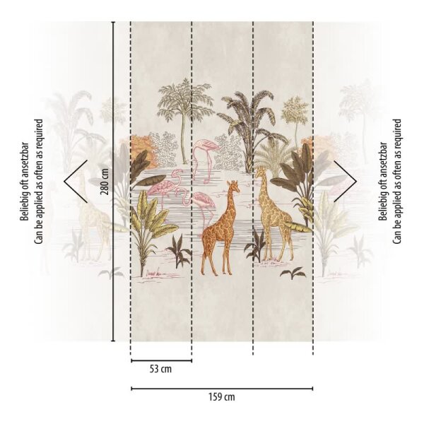 Fototapete Safari-Tiere Beige Braun - Giraffen und Palmen im Kinderzimmerstil - livingwalls Vliestapete erweiterbar (398751)