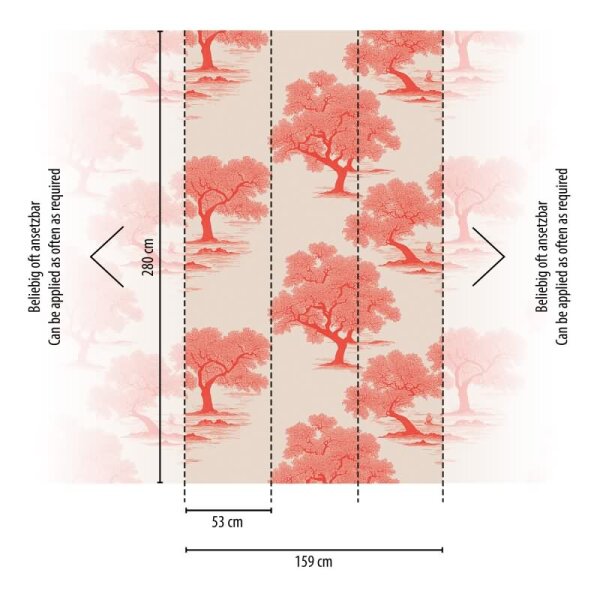 Fototapete Japanische Bäume Koralle Beige - Asiatisches Landschaftsmotiv modern - livingwalls Vliestapete erweiterbar (398761)