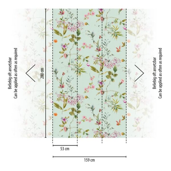 Fototapete Blütenzweige Mintgrün Rosa - Verspieltes Blumenmuster leicht - livingwalls Vliestapete erweiterbar (398811)