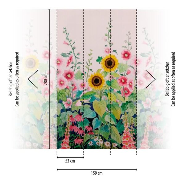 Fototapete Blumenwiese Rosa Bunt - Sonnenblumen und Sommerblüten verspielt - livingwalls Vliestapete erweiterbar (398831)