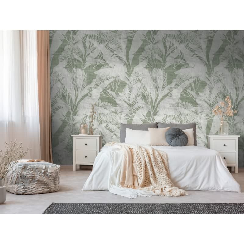 Fototapete Dschungelblätter Grün Weiß - Tropisches Blättermuster in Aquarelloptik - livingwalls Vliestapete erweiterbar (398851)