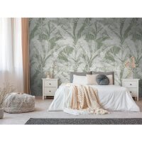 Fototapete Dschungelbl&auml;tter Gr&uuml;n Wei&szlig; -...