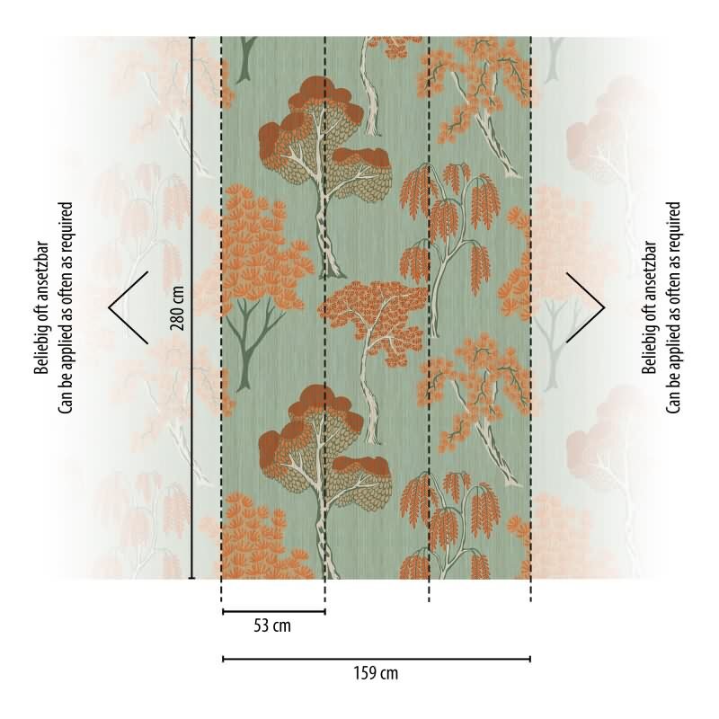 Fototapete Bäume Orange auf Grün - Modernes Naturmotiv mit Kontrastwirkung - livingwalls Vliestapete erweiterbar (398871)